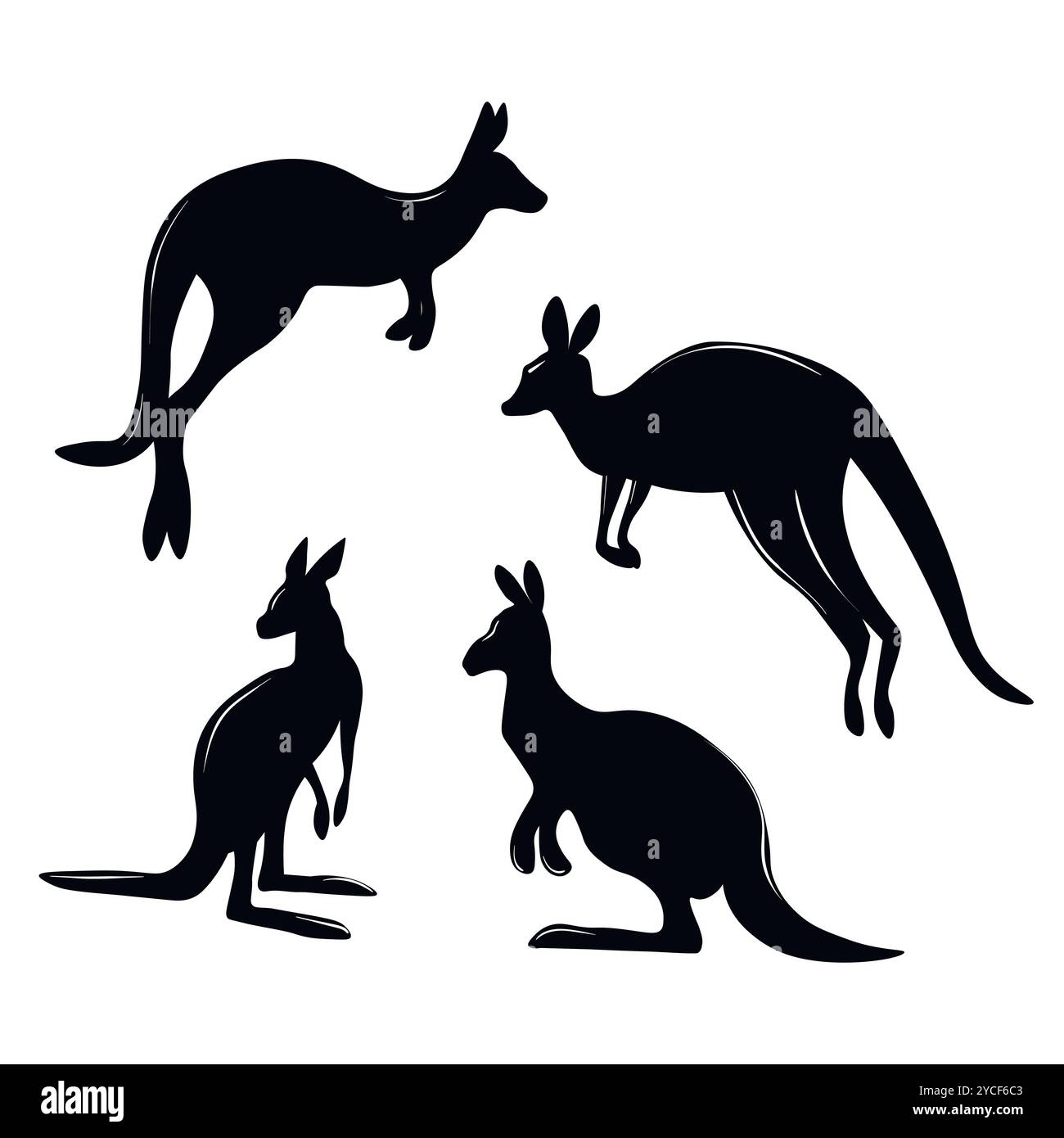 Set vettoriale di silhouette di canguro. Carino marsupiale australiano Illustrazione Vettoriale