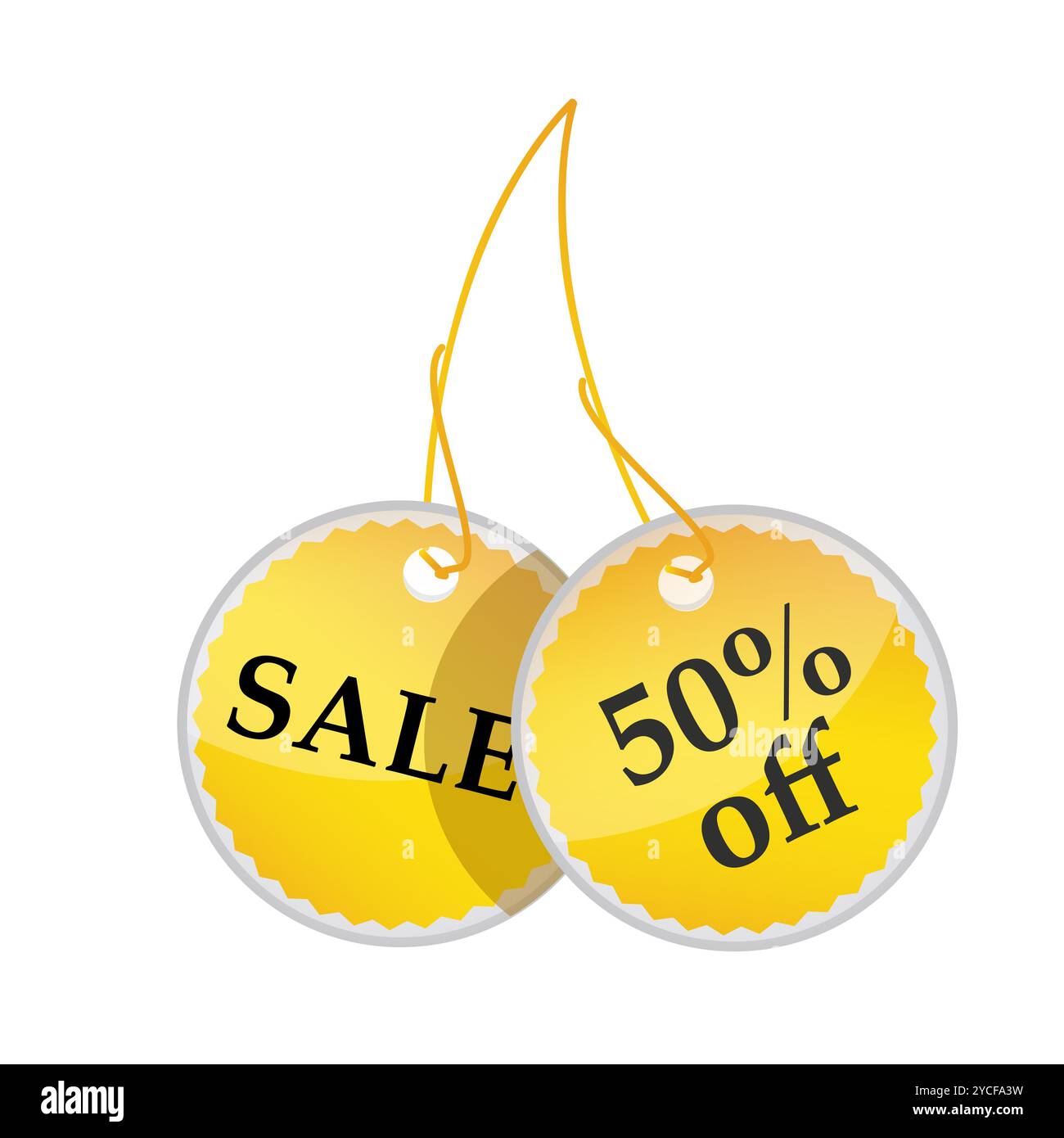 Illustrazione di tag con la vendita e 50% off il testo su sfondo bianco Foto Stock