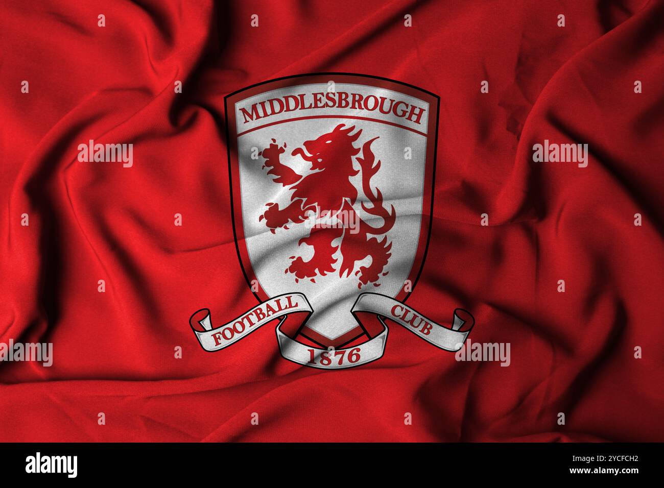 Pringsewu, lampung 23 ottobre 2024; Middlesbrough Football Club, selettivo focus flag logo texture sfondo Premier League Elimination Championship Foto Stock