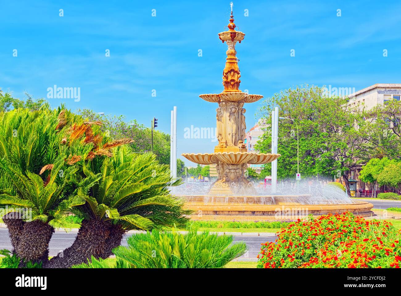 Fontana dei Quattro Stagioni (Fuente de las Cuatro Estaciones) nel centro di Siviglia, Spagna. Foto Stock