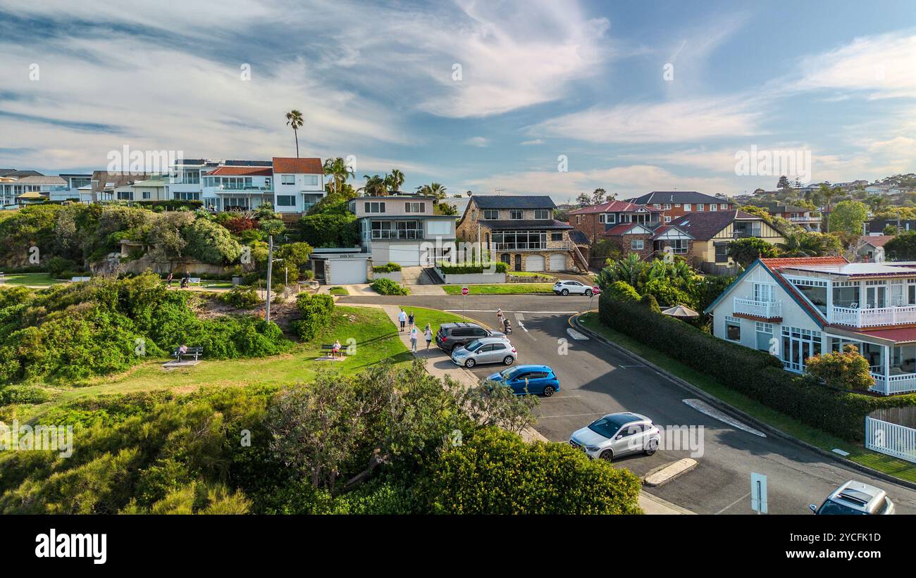 Sobborghi di Sydney con vista panoramica sull'oceano, Dee Why, Northern Beaches, NSW, Australia Foto Stock