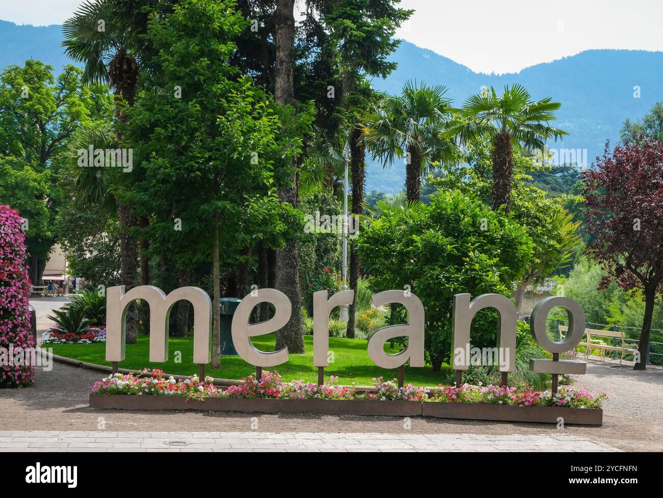 Merano, alto Adige, Italia, famoso motivo fotografico DI MERANO sul lungomare di Passer al Kurhaus. Foto Stock