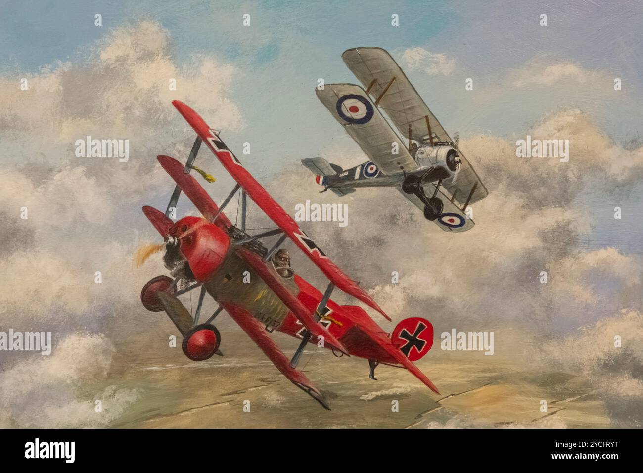 Inghilterra, Kent, Thanet, Ramsgate, Manston, Spitfire and Hurricane Memorial Museum, Painting of WWI Aerial Combat Fighting Foto Stock