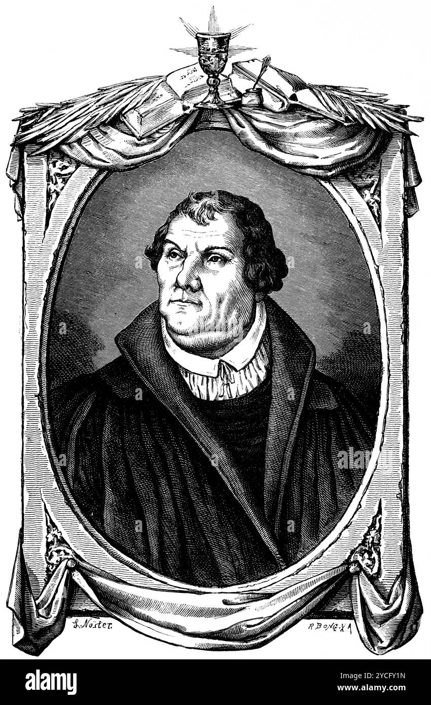 Ritratto di Martin Lutero (Eisleben 1483-1546 Eislaben), riformatore cristiano, traduttore della Bibbia latina, illustrazione storica 1892 Foto Stock