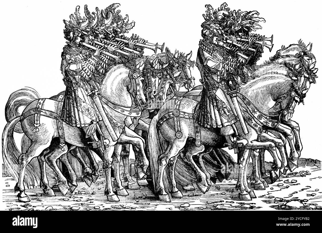 Una processione di trionfo del XVI secolo ordinata dall'imperatore del Sacro Romano Impero Massimiliano I., musica tedesca, illustrazione storica 1892 Foto Stock