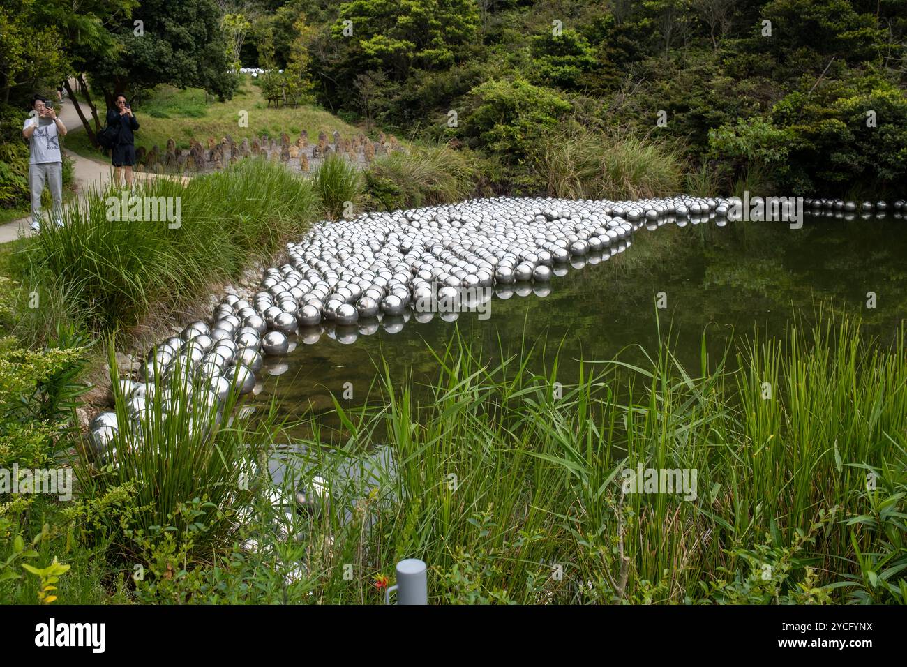 Narcissus Garden di Yayoi Kusama sull'isola di Naoshima in Giappone Foto Stock