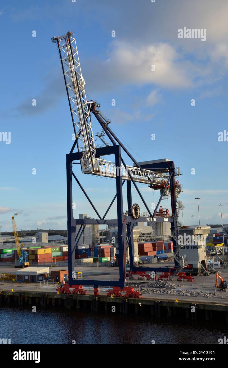 Una gru portuale al porto di Tyne a South Shields, sul fiume Tyne, nel nord dell'Inghilterra Foto Stock