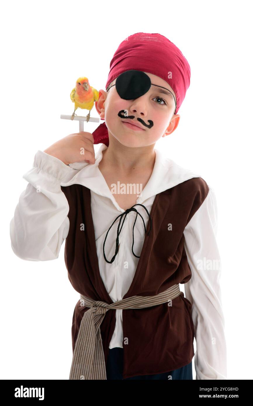 Pirata con pet bird Foto Stock