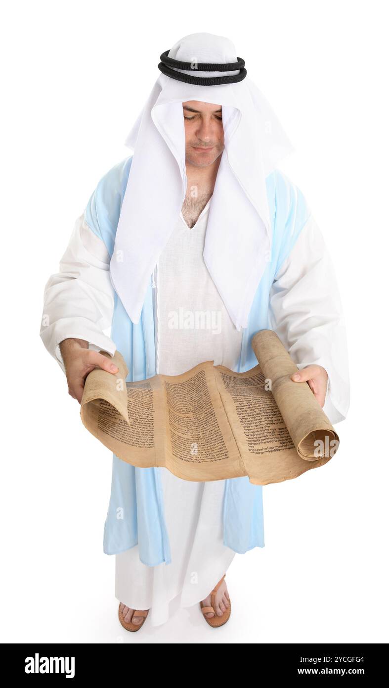 Uomo biblico o scriba con sacro rotolo Foto Stock