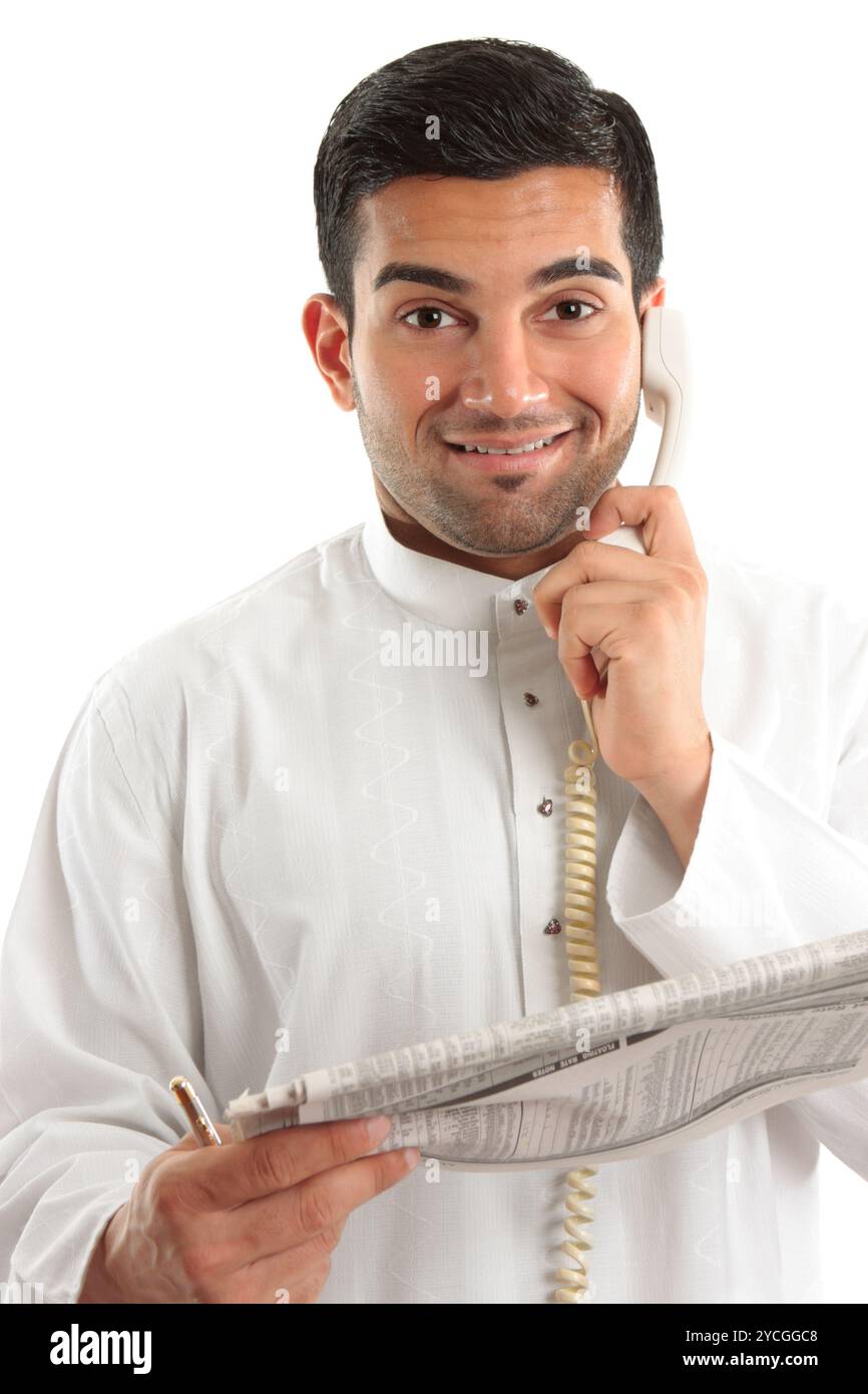 Happy businessman con il quotidiano finanziario Foto Stock