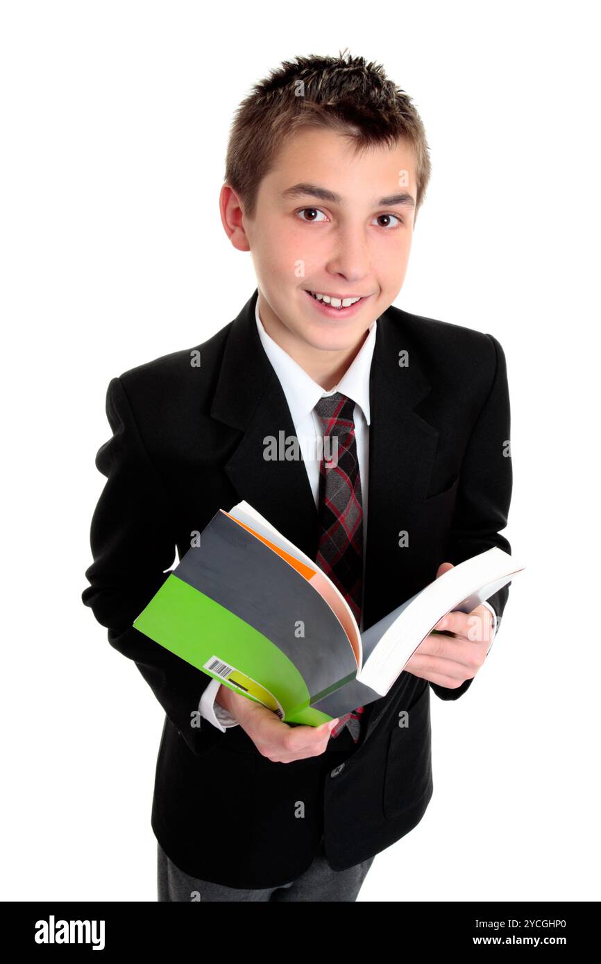 Studente con il libro di testo sorridente Foto Stock