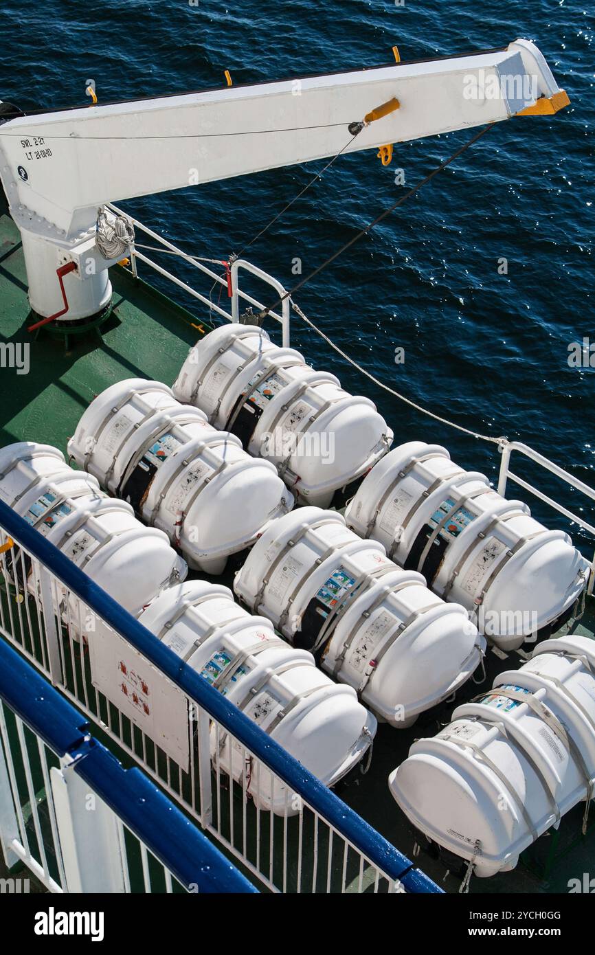 La zattera salva vite durante gli incidenti in mare Foto Stock