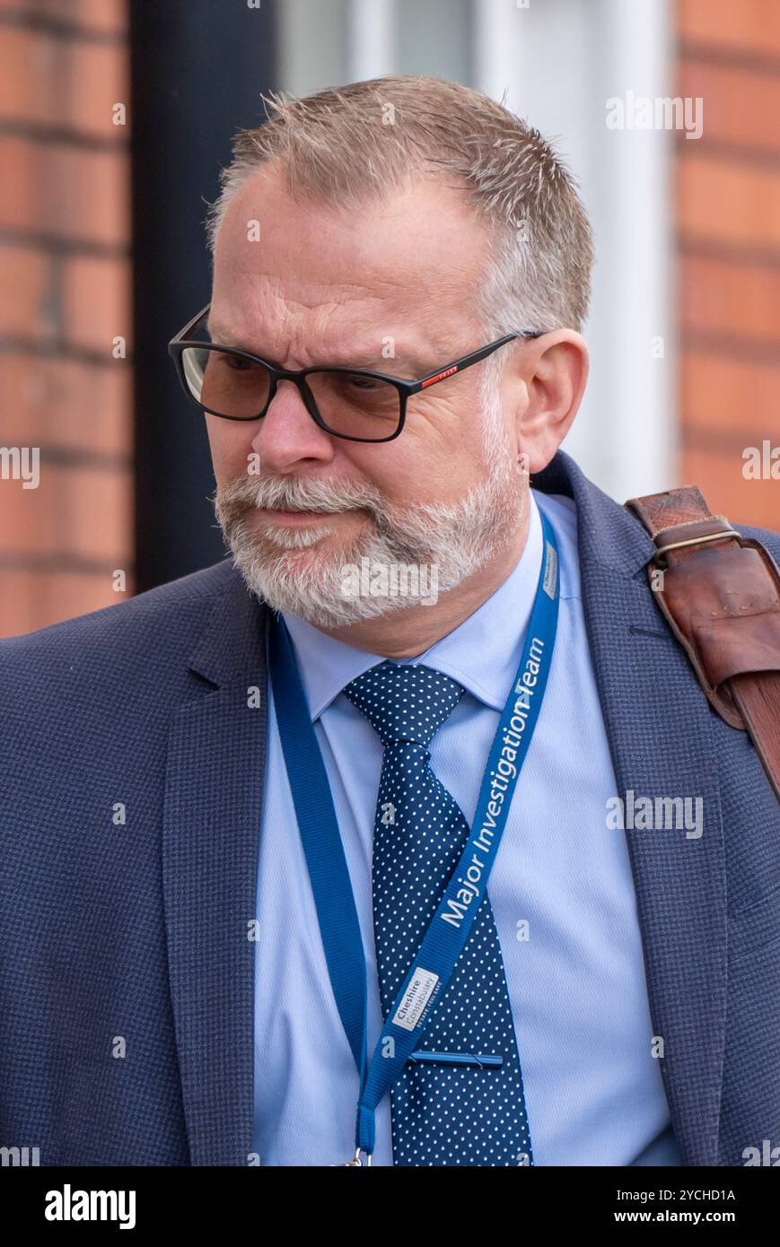 L'ispettore Nigel Parr arriva alla Coroner's Court di Warrington per l'indagine della sedicenne assassinata Brianna Ghey. Data foto: Mercoledì 23 ottobre 2024. Foto Stock