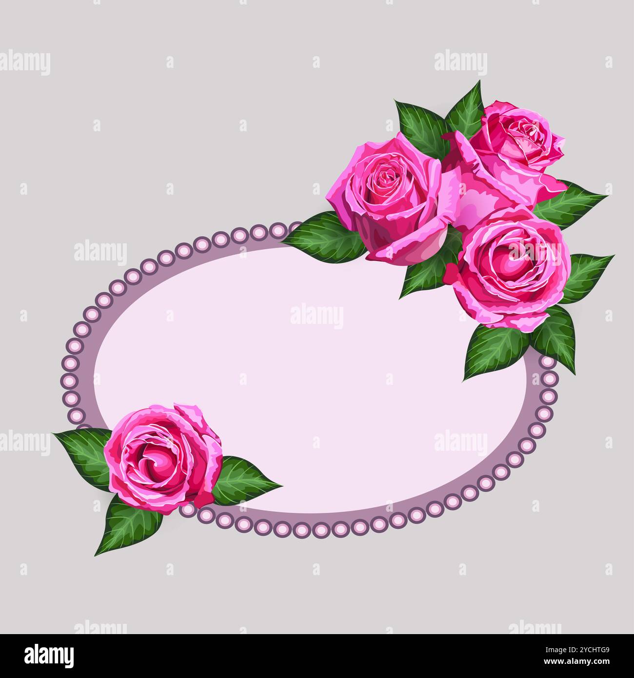 Buono regalo con fiori di rose realistici e cornice decorata. Immagini vettoriali 10 illustrazione floreale per inviti a matrimoni, compleanni, san valentino o altro li Foto Stock