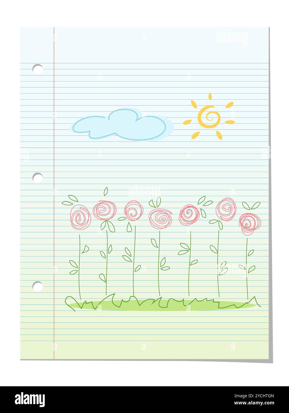 Giardino estivo con sfondo floreale. Illustrazione Foto Stock