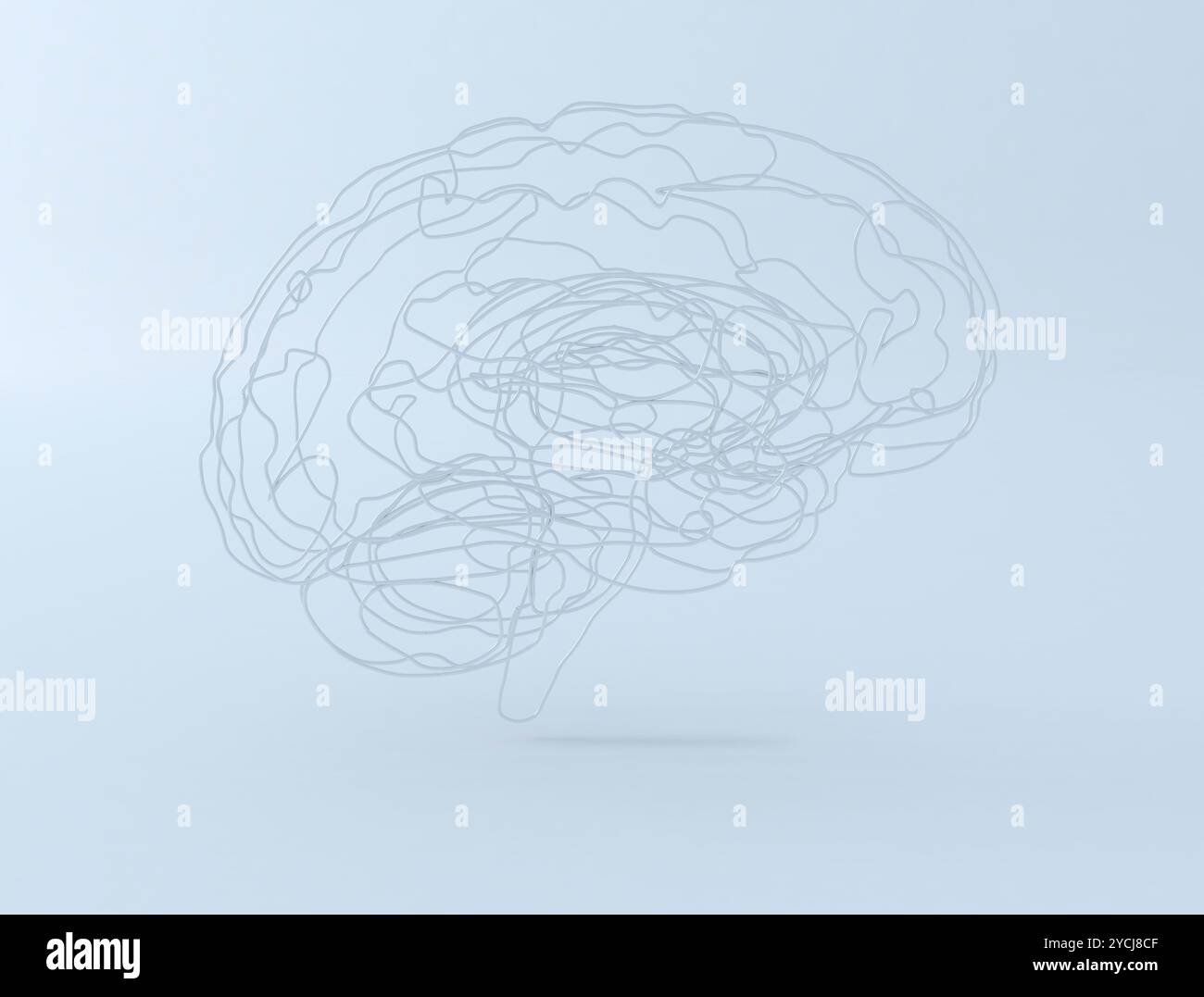 Cervello umano semplice line art 3d. Foto Stock