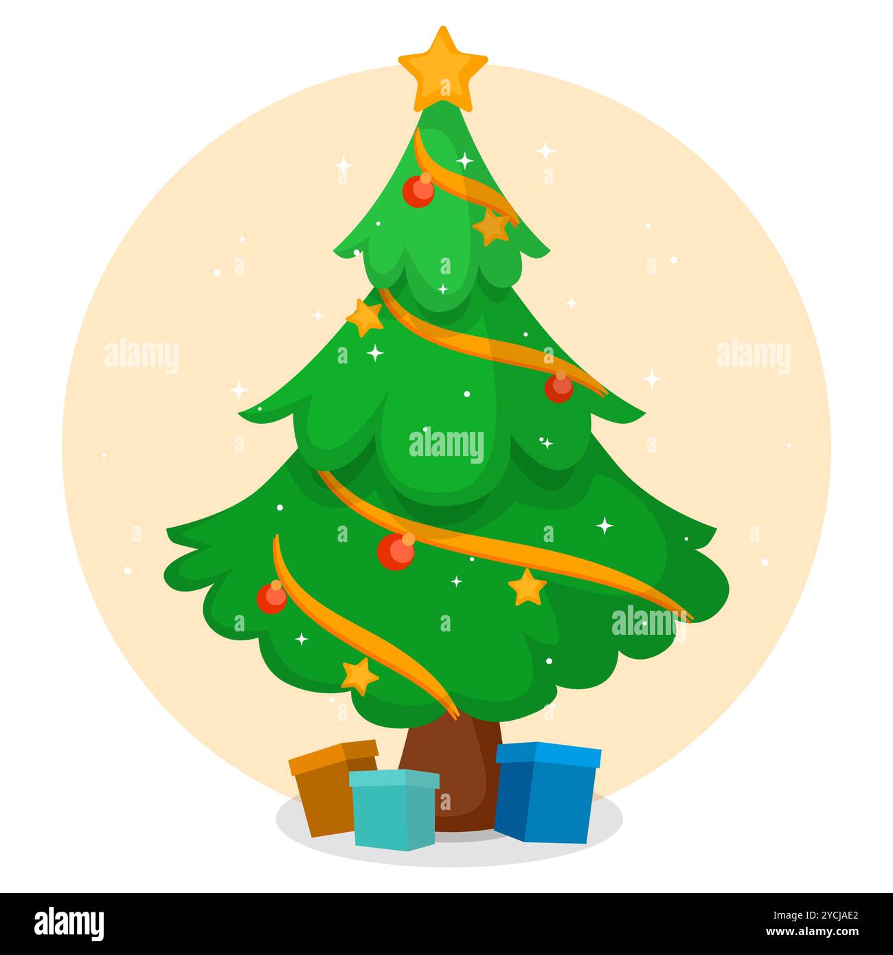 albero di natale con vettore regali modificabile Illustrazione Vettoriale
