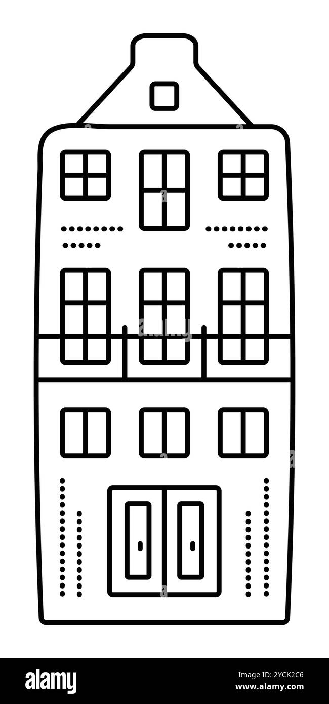 Linea nera Amsterdam сanal House, architettura olandese. Grazioso edificio monocromatico olandese, doodle preppy, illustrazione vettoriale Illustrazione Vettoriale