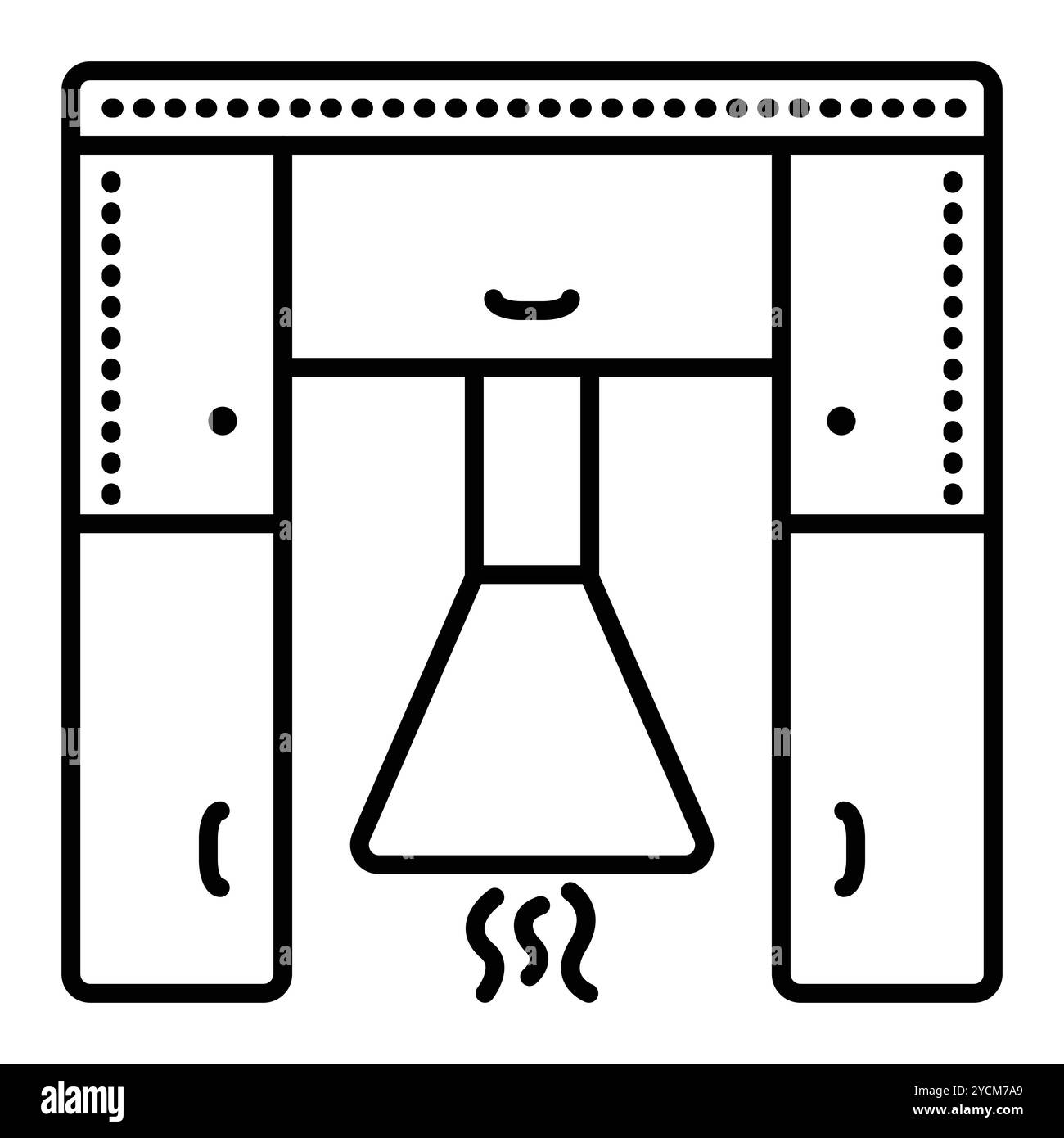 Cappa e armadi da cucina, icona della linea nera vettoriale, segno monocromatico contorno, tratto modificabile, pixel Perfect Illustrazione Vettoriale