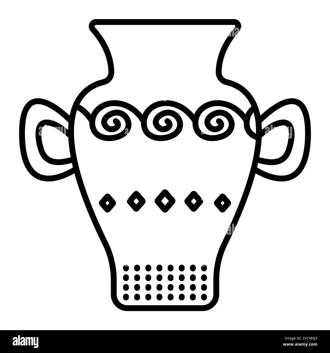 Caraffa in argilla con due manici, vano per le bevande, vista frontale delle stoviglie, illustrazione con linea nera a vettore singolo, segno monocromatico Illustrazione Vettoriale