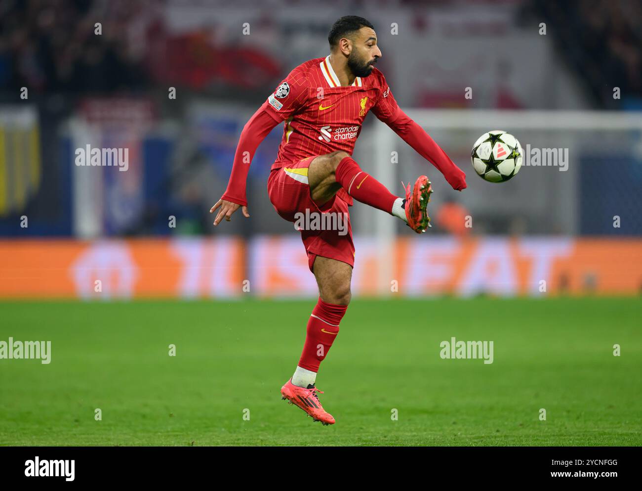 Mohamed Salah del Liverpool durante la partita della fase a gironi della UEFA Champions League presso l'RB Arena di Lipsia, Germania. Data foto: Mercoledì 23 ottobre 2024. Foto Stock