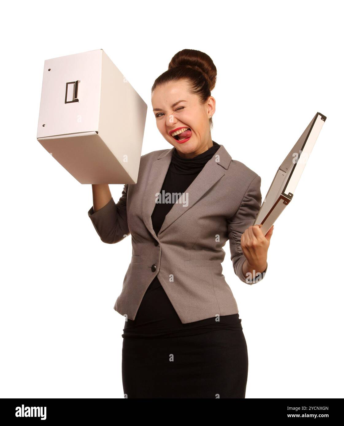 Ritratto di bella donna con scatola Foto Stock