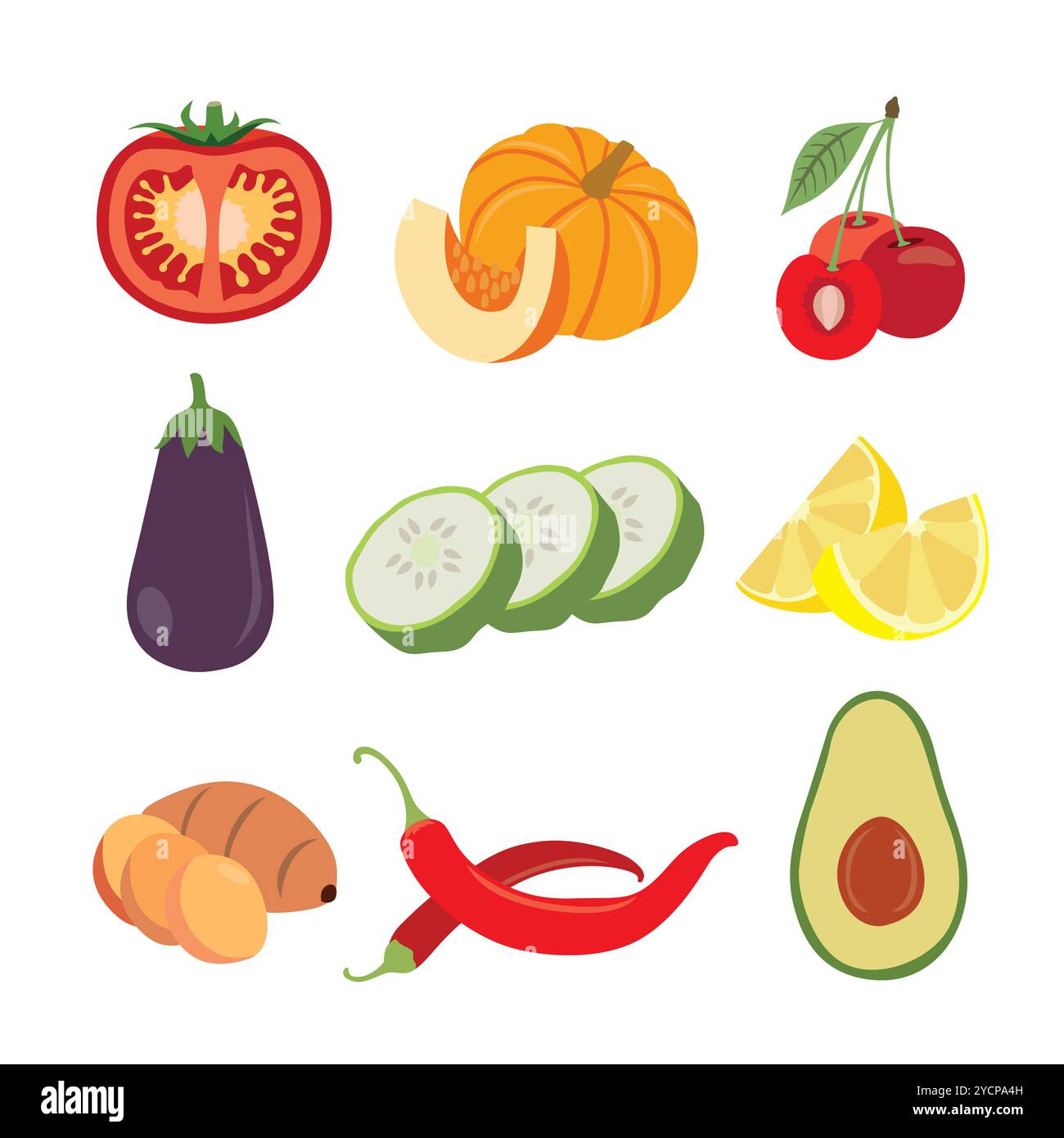 Una varieta' colorata di frutta e verdura Illustrazione Vettoriale
