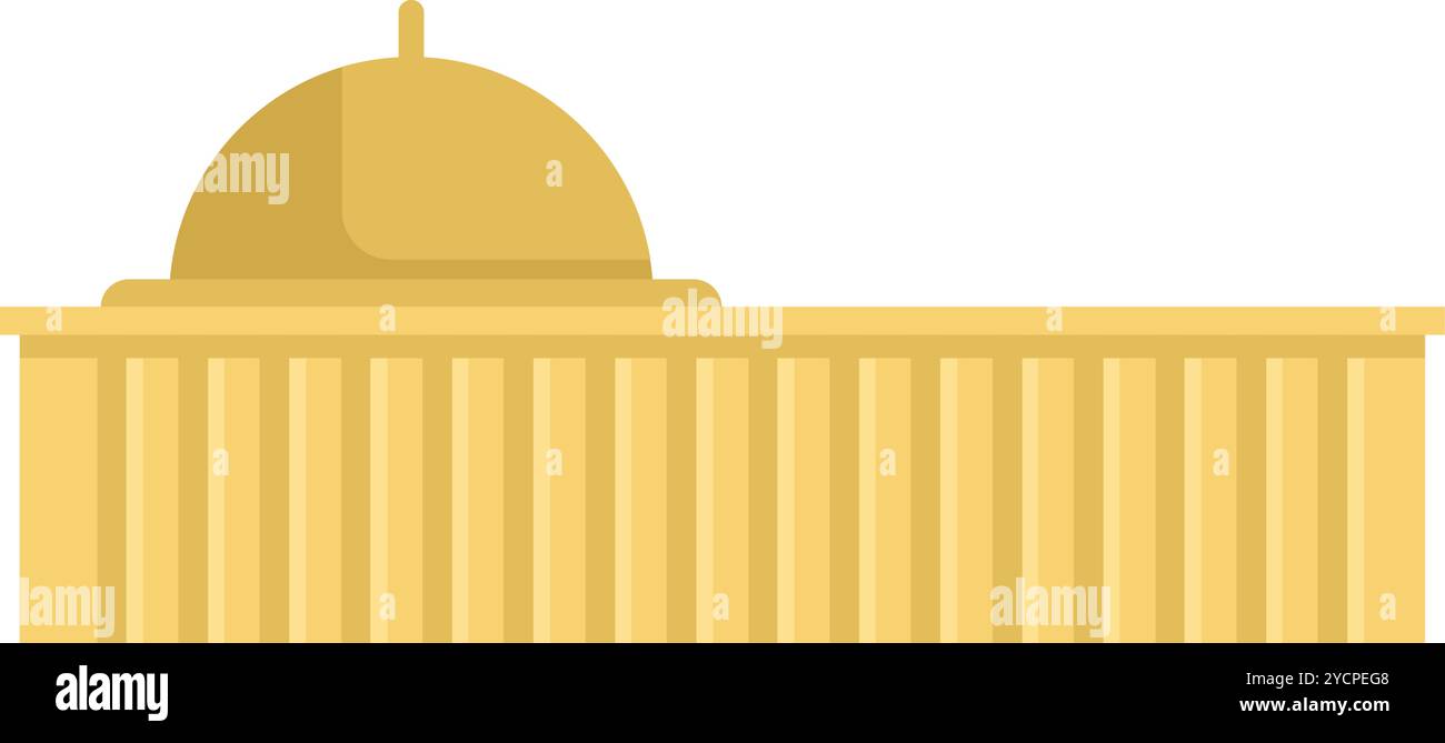 Questa icona dal design piatto presenta un edificio governativo con colonne e una cupola, che simboleggia il potere e l'autorità Illustrazione Vettoriale
