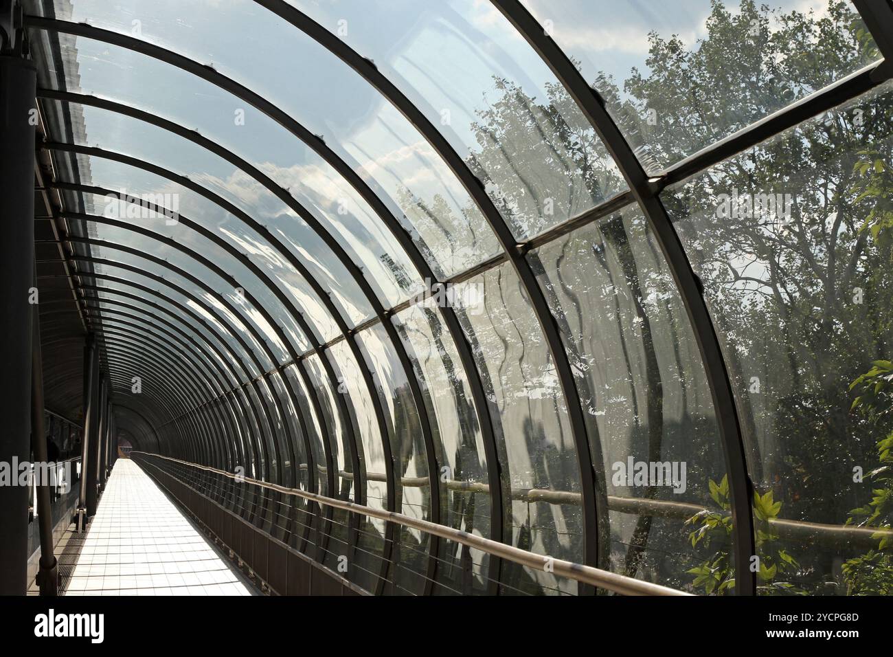 Tunnel di vetro pedonale Foto Stock