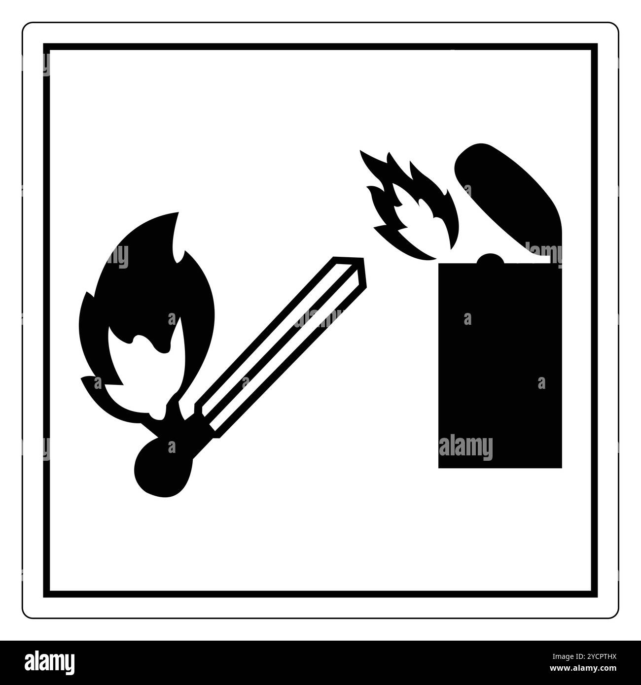 Questa immagine presenta simboli di avvertenza che illustrano i pericoli di incendio, tra cui un abbinamento e un accendino. Sottolinea l'importanza della sicurezza antincendio e del precau Illustrazione Vettoriale