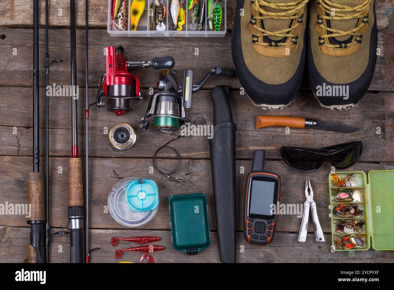 Attrezzature e attrezzature da pesca di prim'ordine Foto Stock