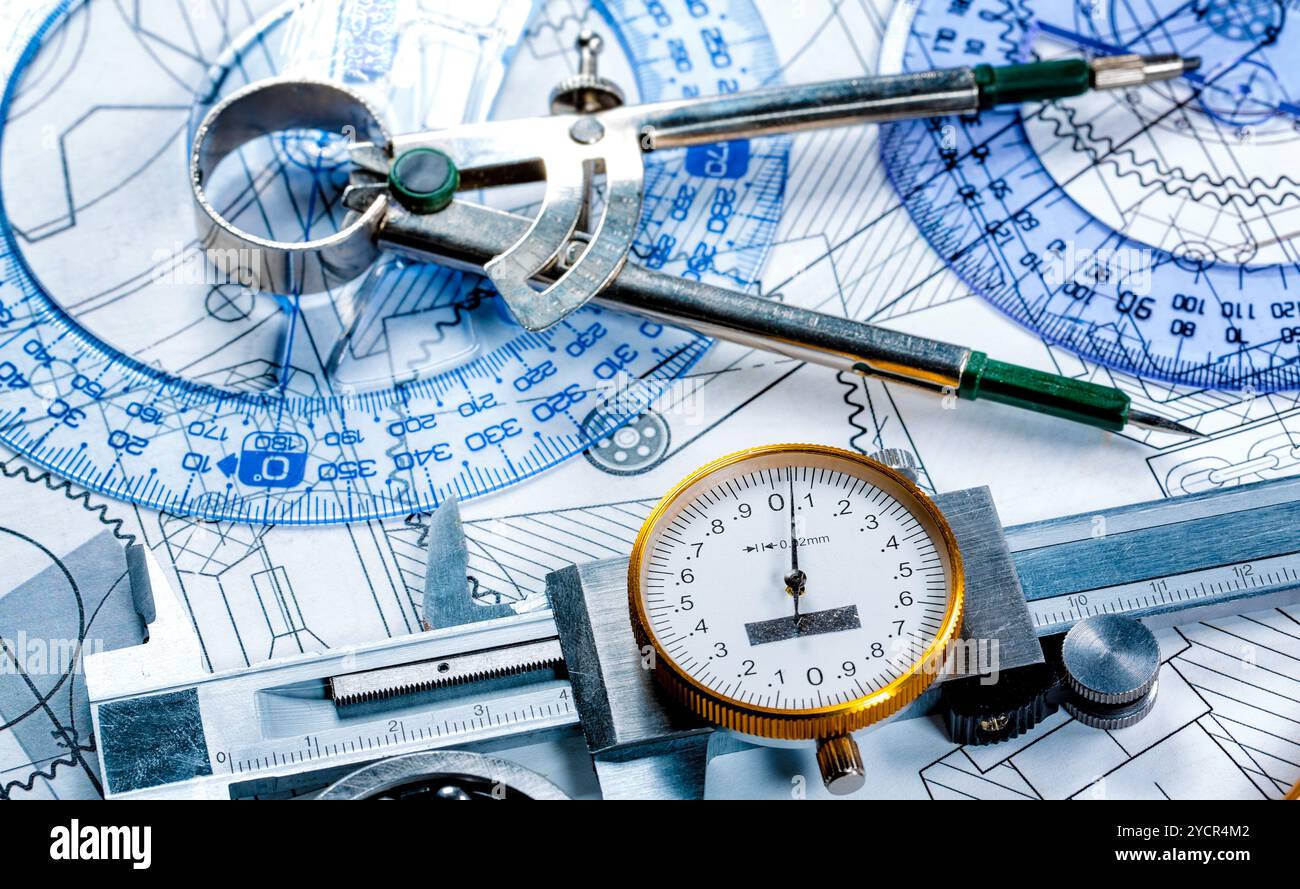 Disegno tecnico e strumenti Foto Stock