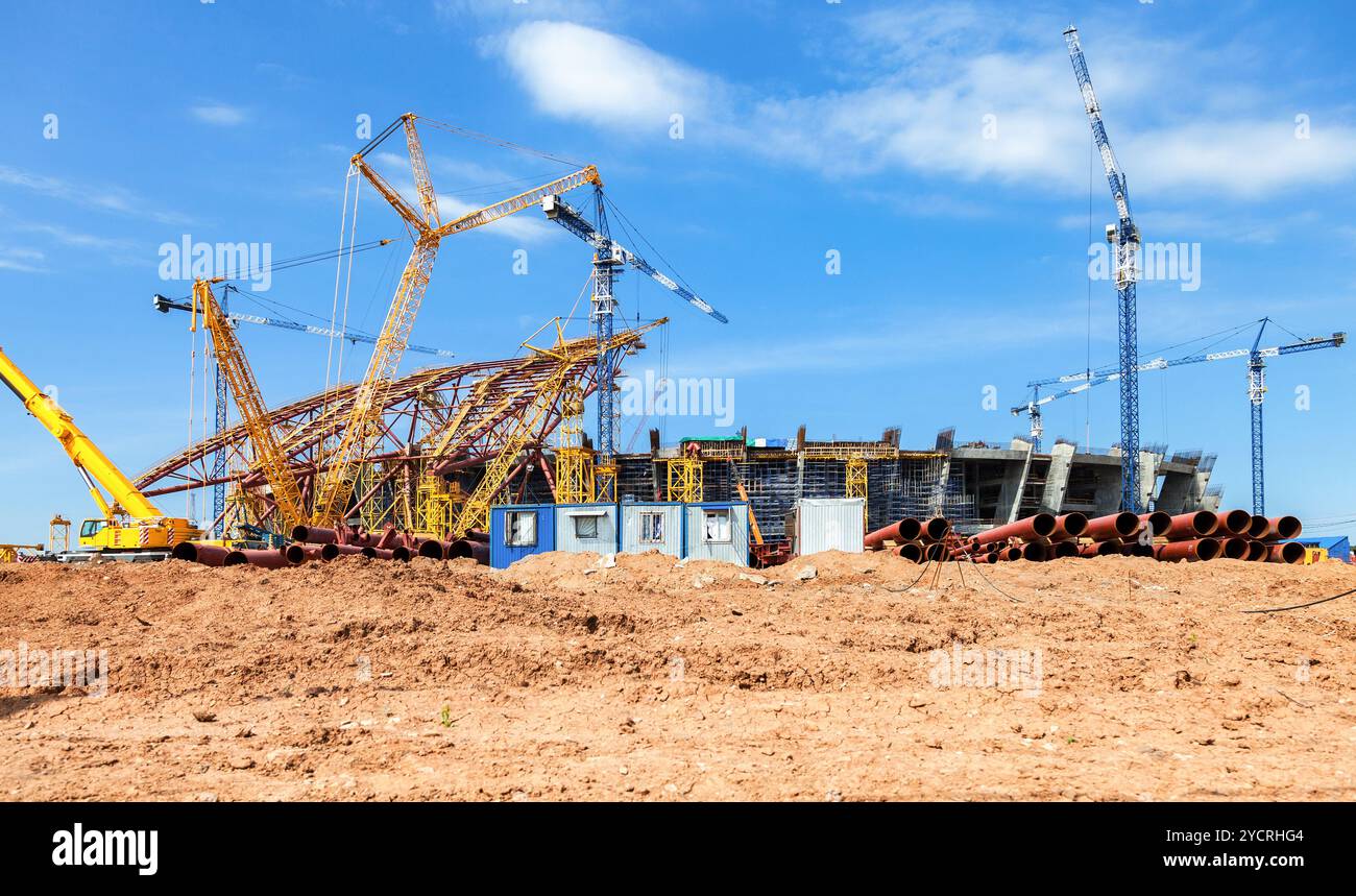 Costruzione di un moderno stadio per le partite di calcio Cosmos Arena Foto Stock