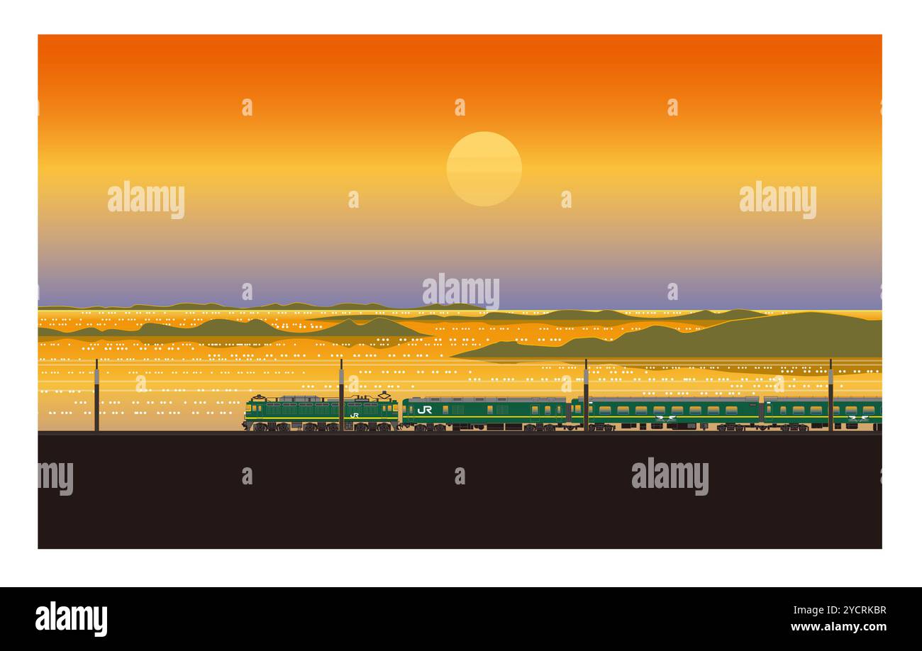 EF81 Twilight Express sul mare del Giappone Foto Stock