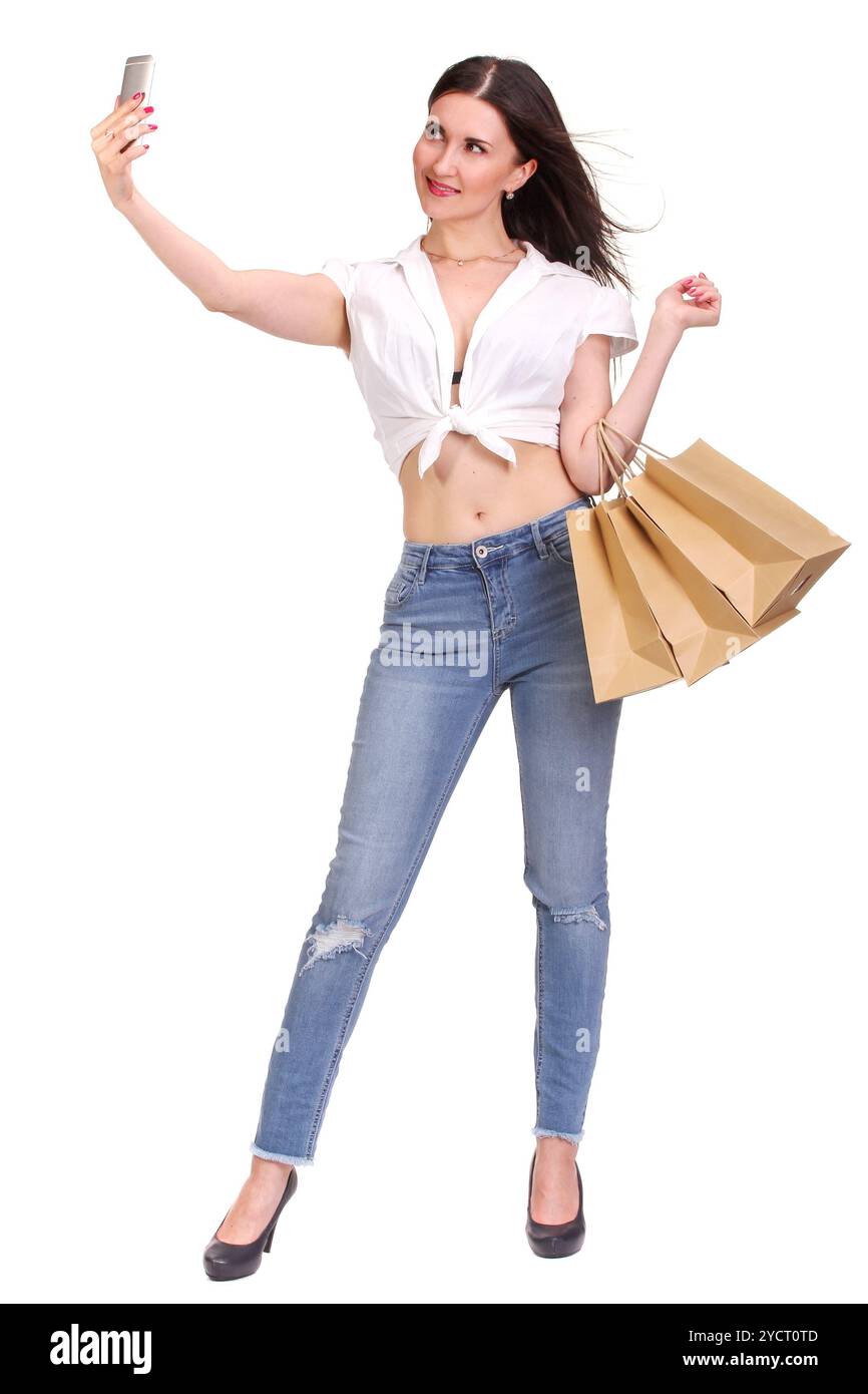 Bruna che fa selfie Foto Stock