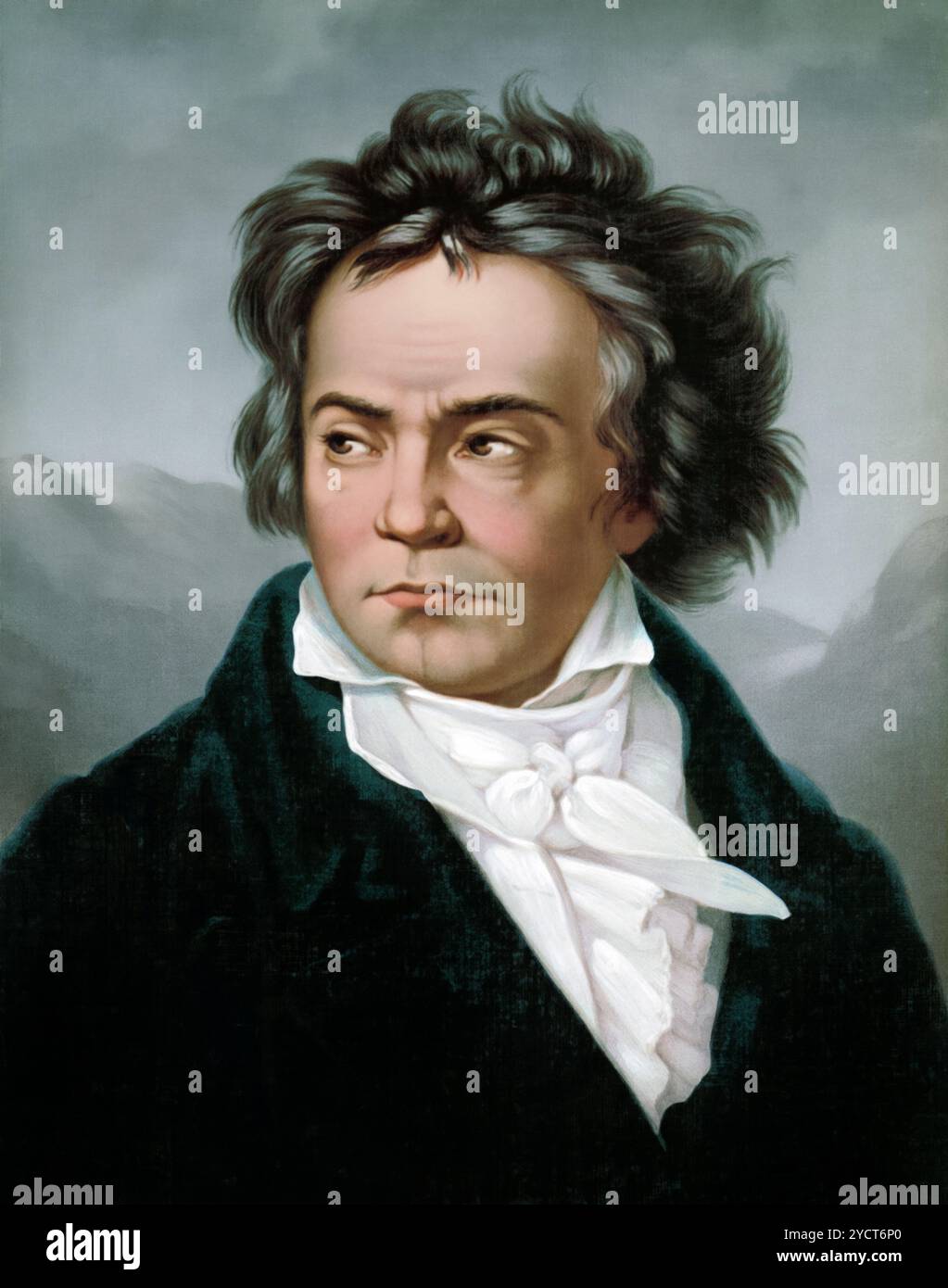 Illustrazione del compositore classico Ludwig Van Beethoven, c 1870 - Prang L & Co - digitalmente migliorato Foto Stock