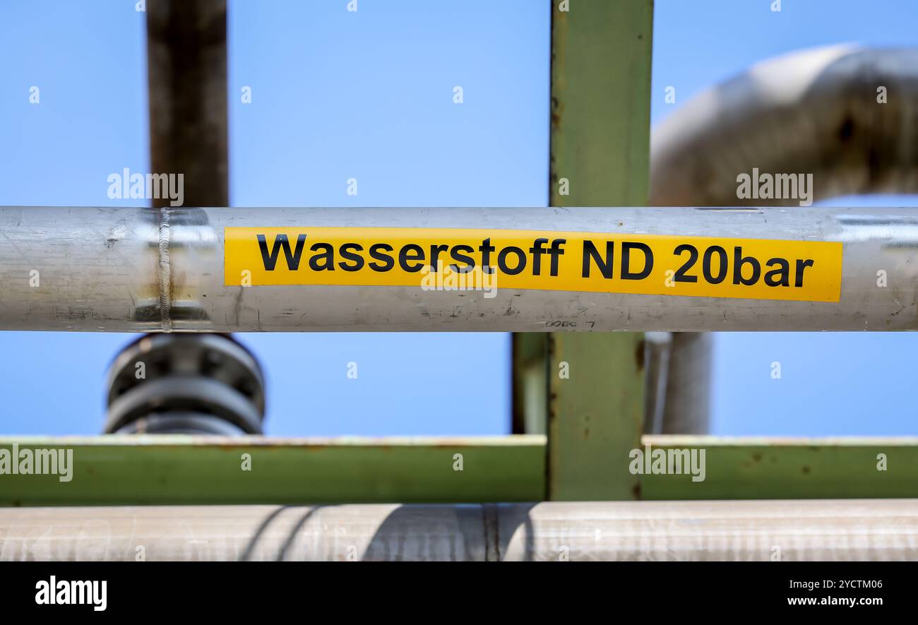 Oberhausen, Renania settentrionale-Vestfalia, Germania - gasdotti per idrogeno e ossigeno. Idrogeno verde presso Air liquide, produzione di idrogeno presso OQ Chemical Foto Stock