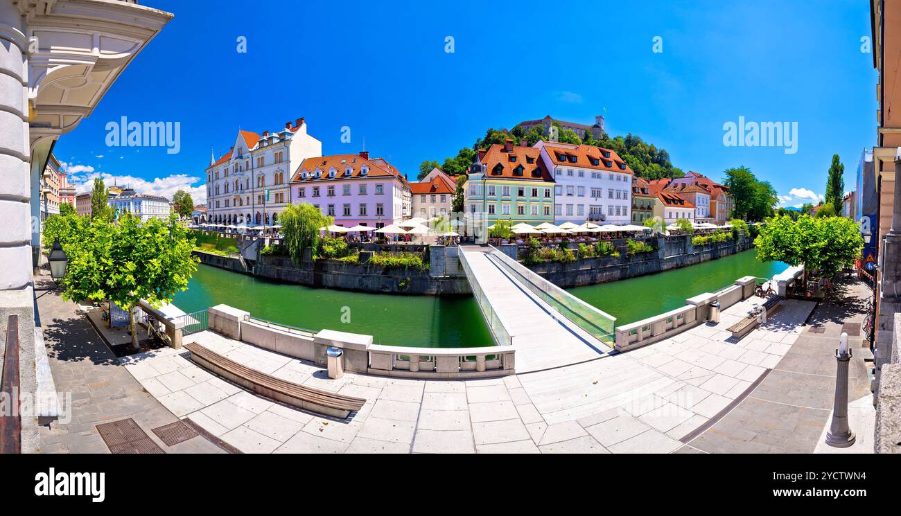 Green Ljubljana riverfront vista panoramica Foto Stock