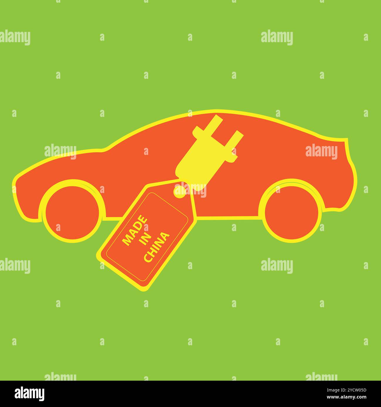 Auto elettrica con cavo di ricarica e tag prodotto in cina Illustrazione Vettoriale