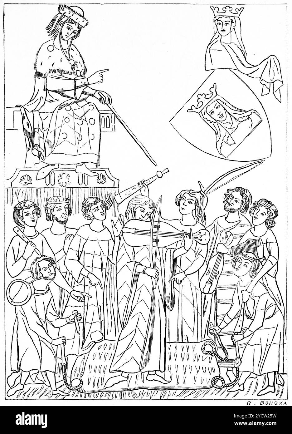 Poeta tedesco di Minnesang Heinrich Frauenlob o Enrico di Meissen, XIII e XIV secolo, tratto dal Codex Manesse, illustrazione storica 1892 Foto Stock