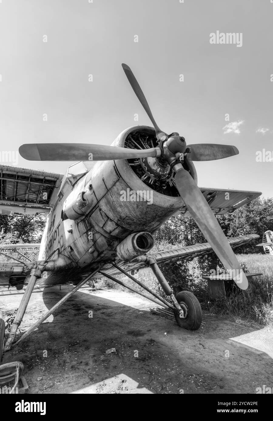 L'Antonov An-2 è un biplano monomotore prodotto in serie in un aeroporto abbandonato Foto Stock