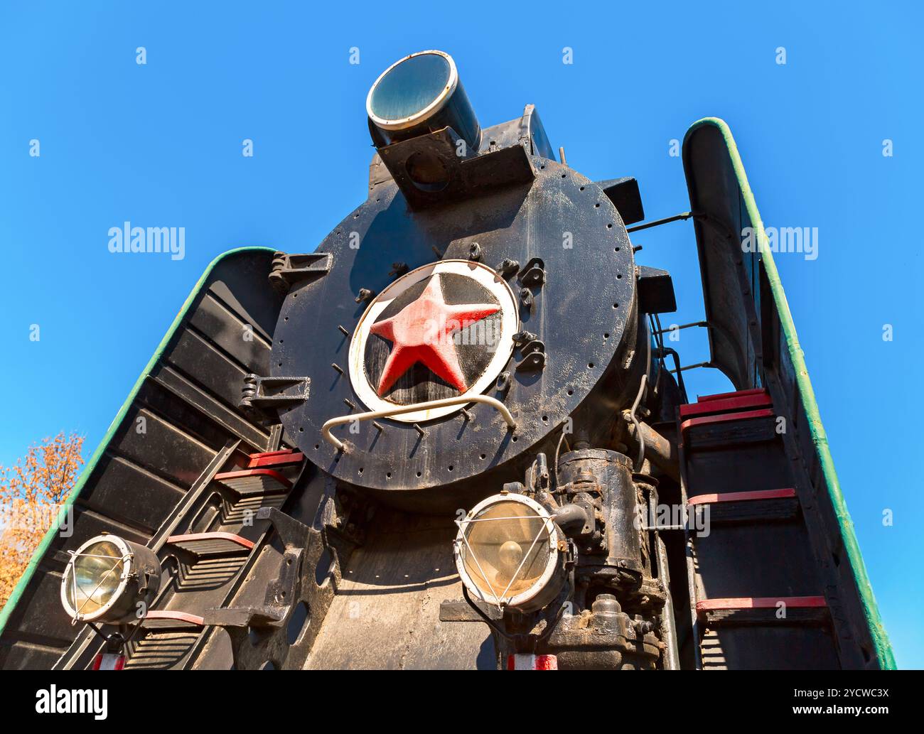Retrò russo locomotiva a vapore con stella rossa Foto Stock