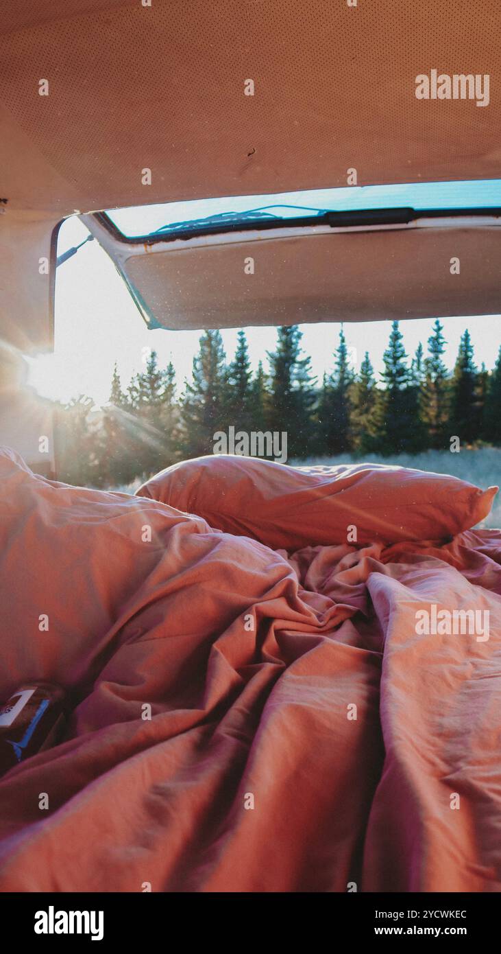 Vivere la vanlife: Libertà, avventura e natura sulla strada aperta Foto Stock