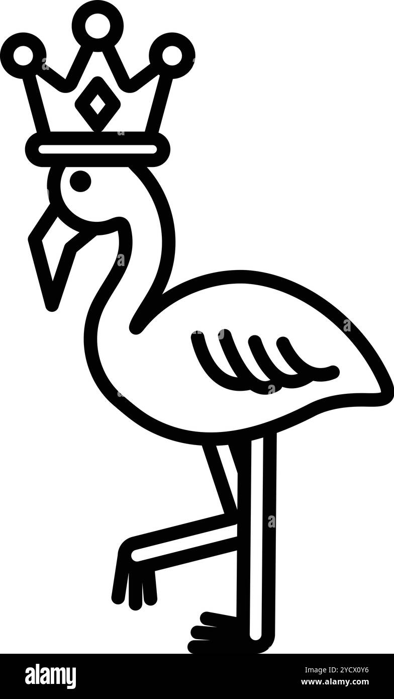 Un disegno a cartoni animati di un flamingo che indossa una corona Illustrazione Vettoriale