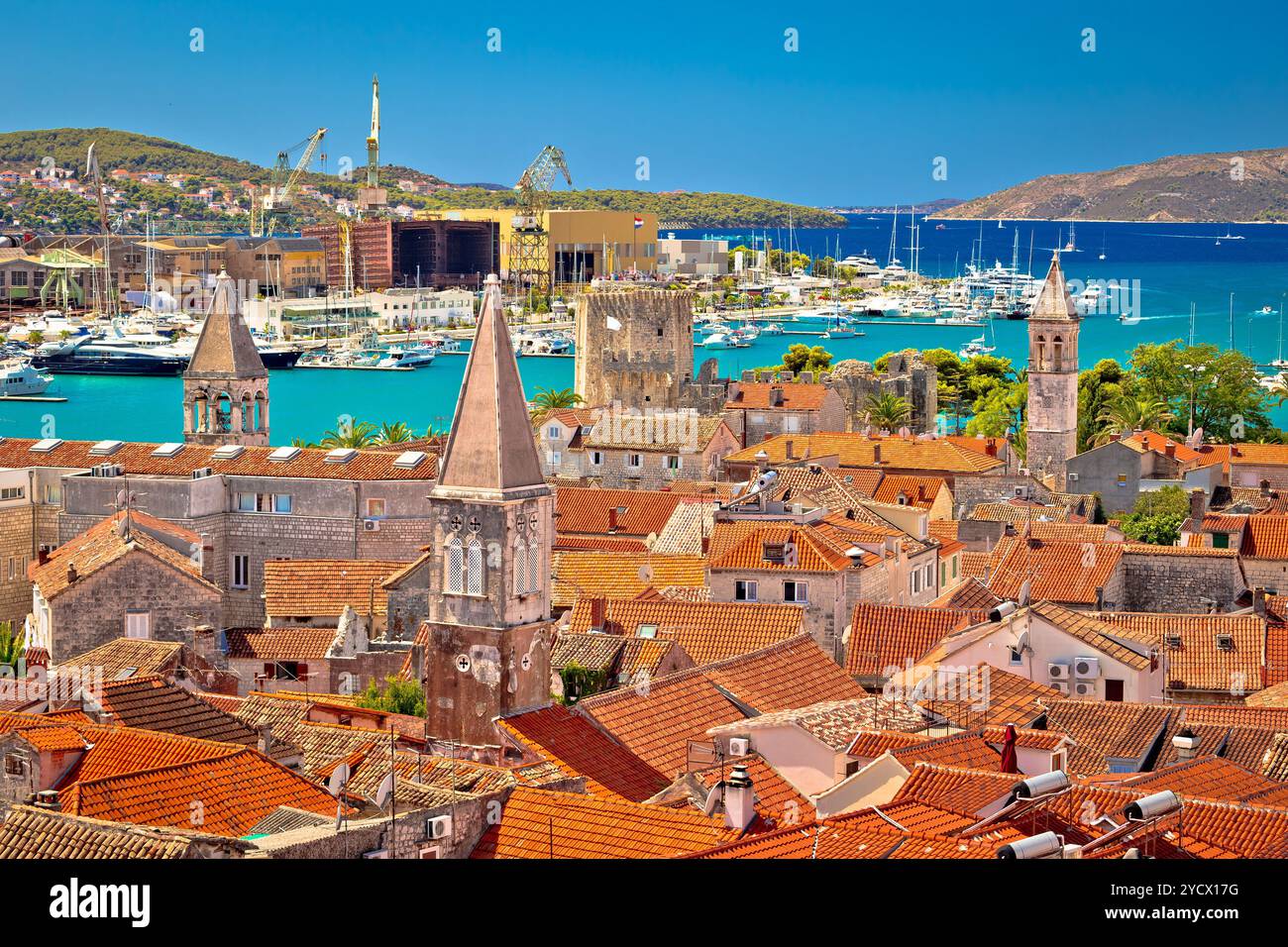 I punti di riferimento di Trogir vista aerea Foto Stock