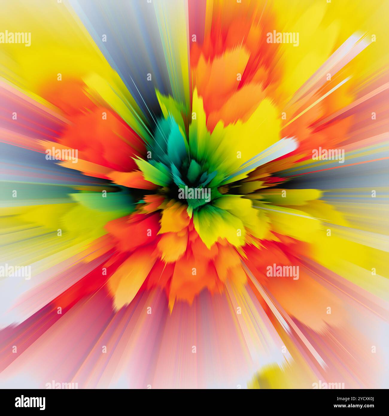 Un'immagine brillante e ad alta risoluzione con rendering 3D di raffiche di colori dinamiche ed esplosive, questa immagine irradia colori intensi che vanno da una parte all'altra Foto Stock