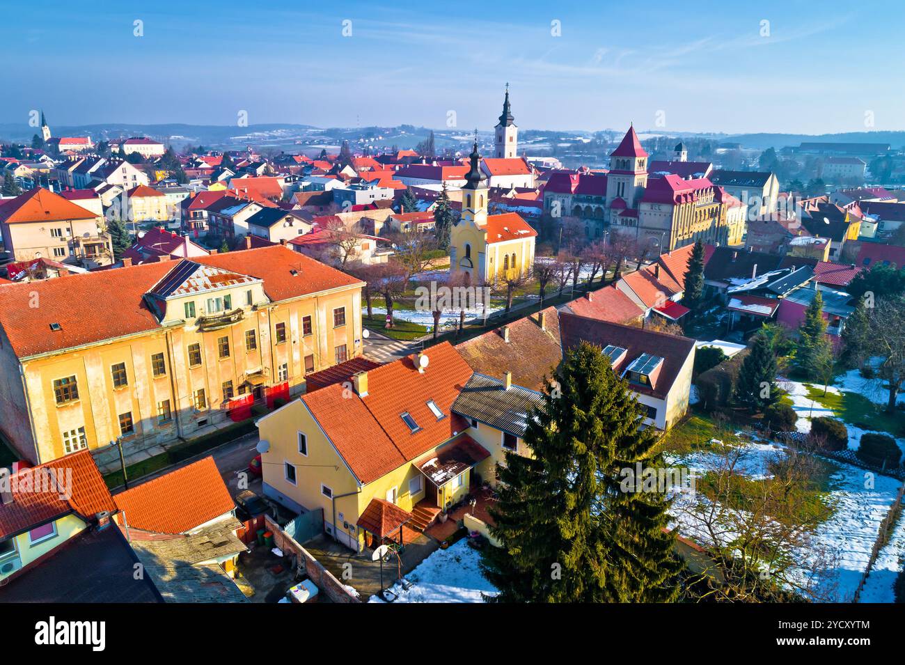 Antenna vista invernale di Krizevci Foto Stock
