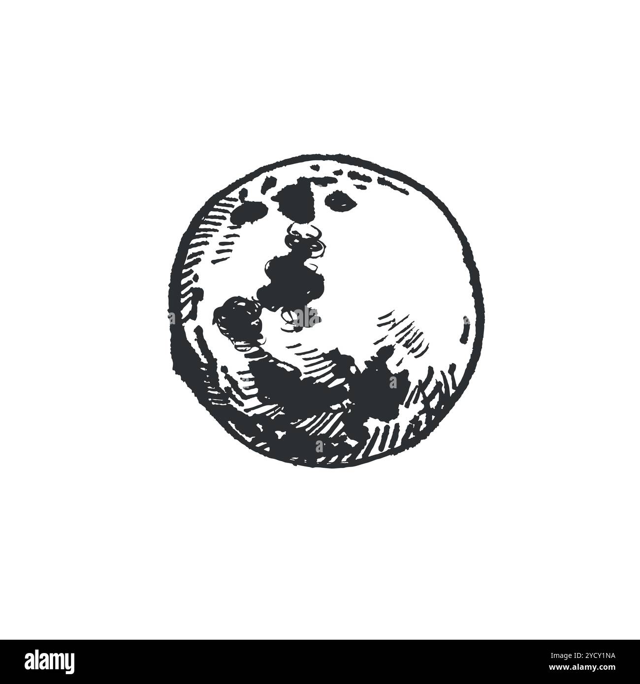 Luna, disco a luna piena disegnato a mano con inchiostro e trasferito al vettore. Illustrazione di Halloween. Adatto per la stampa di libri di astronomia, riviste, per Illustrazione Vettoriale