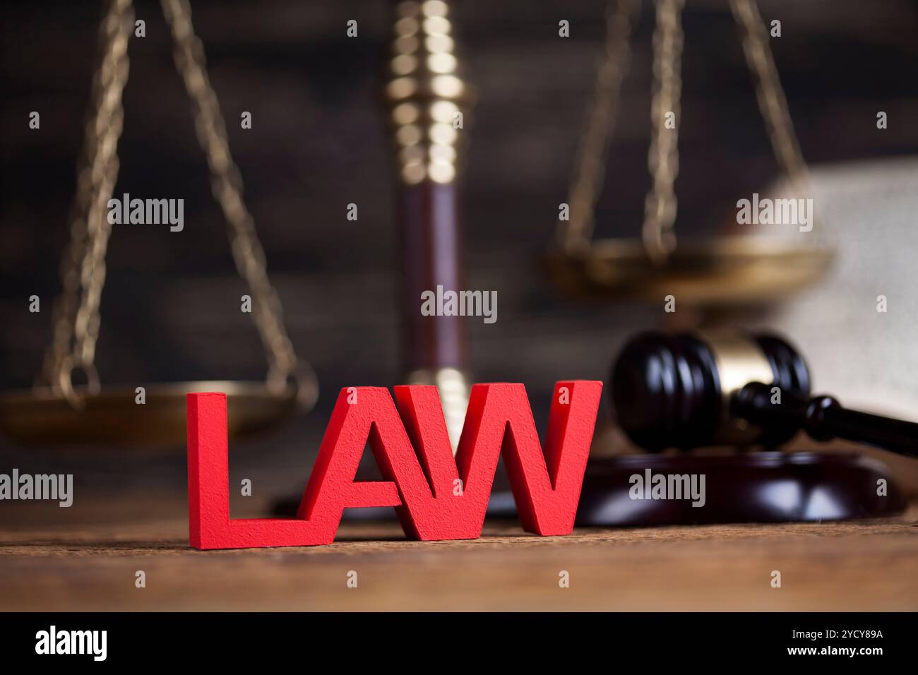 Diritto e Giustizia concetto, martello di legno Foto Stock