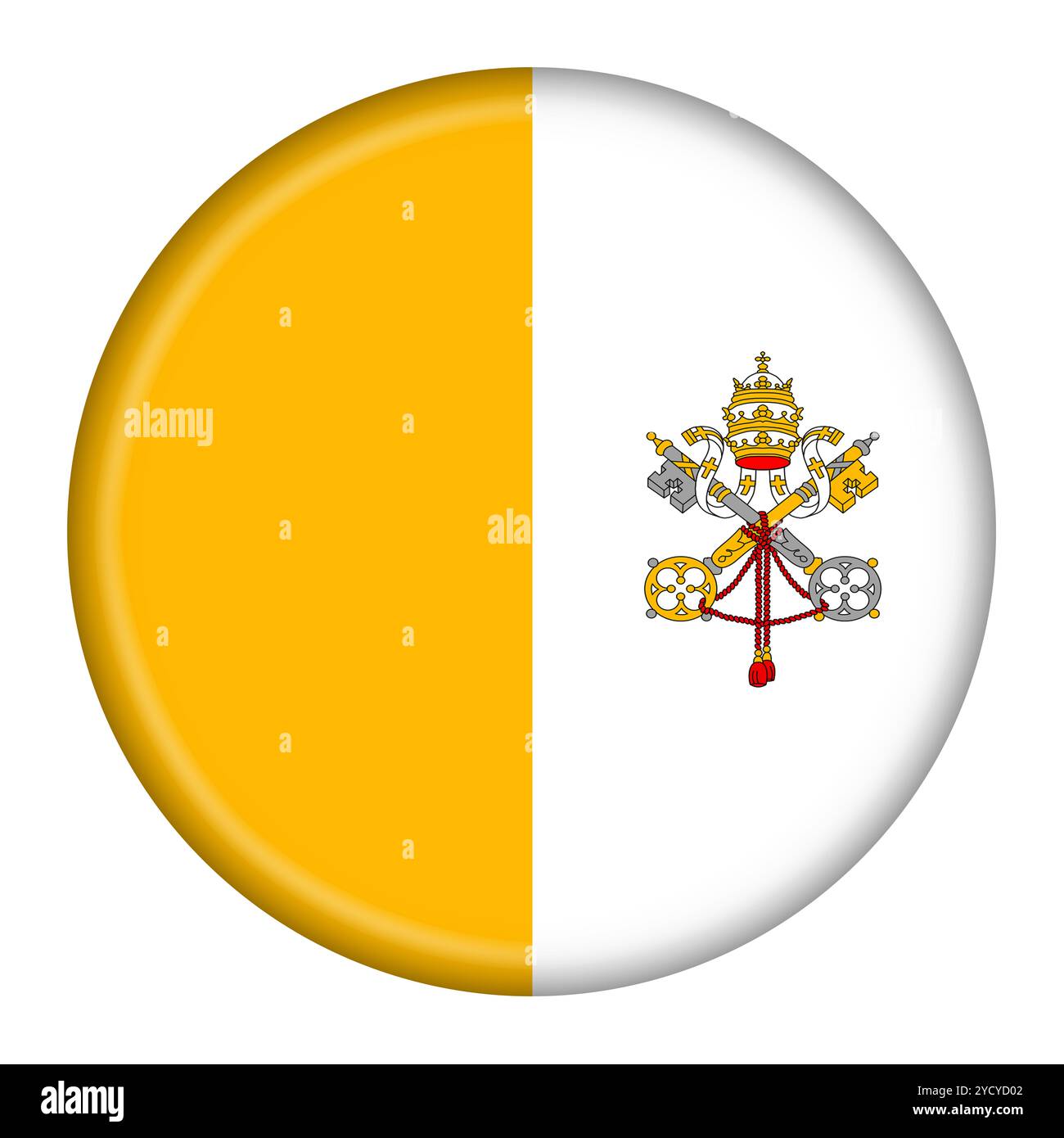 Illustrazione del pulsante della bandiera della città del Vaticano con percorso di ritaglio Foto Stock